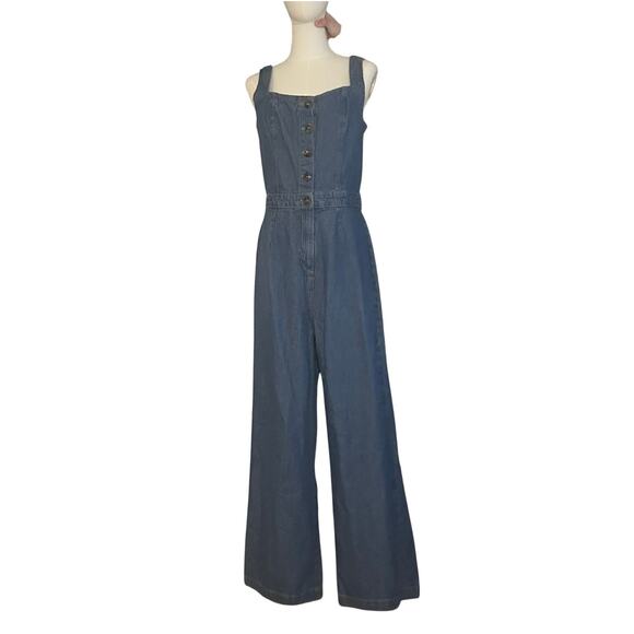 Sincerely Jules Pants - Sincerely Jules Denim Jumpsuit Blue L Wide Leg Button Front Y2K